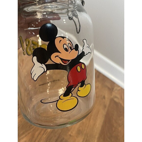 Disney Mickey Mouse Cookie Jar Anchor Hocking Glass Jar Treat Candy 8 inch VTG - Picture 9 of 9